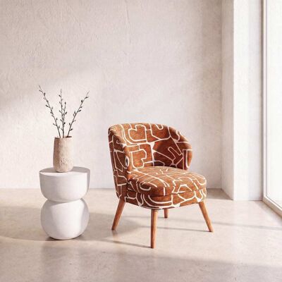 Maisons du Monde Fauteuil en tissu polyester jacquard auburn, écru et pieds en bois d'hévéa Marron 62.5x74x61.5cm - Publicité Maisons du Monde Fauteuil en tissu polyester jacquard auburn, écru et pieds en bois d'hévéa Marron 62.5x74x61.5cm - Publicité