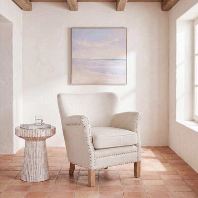Maisons du Monde Fauteuil en tissu en polyester effet lin beige et pieds en bois de chêne massif clair Beige 66x75x71cm - Publicité Maisons du Monde Fauteuil en tissu en polyester effet lin beige et pieds en bois de chêne massif clair Beige 66x75x71cm - Publicité