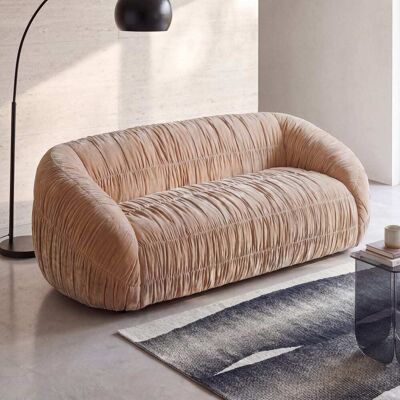 Maisons du Monde Canapé 3/4 places en tissu polyester plissé effet velours beige latte - 241 cm Beige 241x79.5x107cm - Publicité Maisons du Monde Canapé 3/4 places en tissu polyester plissé effet velours beige latte - 241 cm Beige 241x79.5x107cm - Publicité