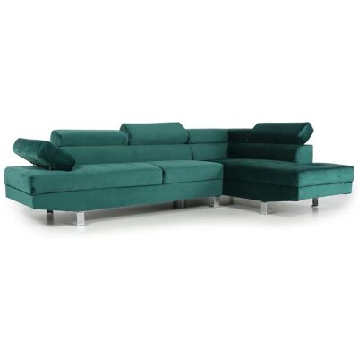 Menzzo Canapé d'angle avec têtières relevables velours vert Vert 260x72x163cm - Publicité Menzzo Canapé d'angle avec têtières relevables velours vert Vert 260x72x163cm - Publicité
