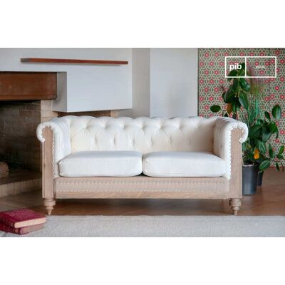 PIB Canapé chesterfield 2 places en lin blanc Blanc 165x73x82cm - Publicité PIB Canapé chesterfield 2 places en lin blanc Blanc 165x73x82cm - Publicité