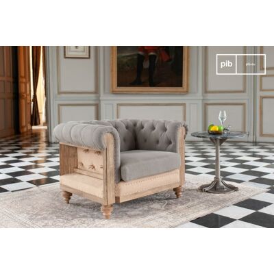 PIB Fauteuil chesterfield en lin gris Gris 103x73x82cm - Publicité PIB Fauteuil chesterfield en lin gris Gris 103x73x82cm - Publicité