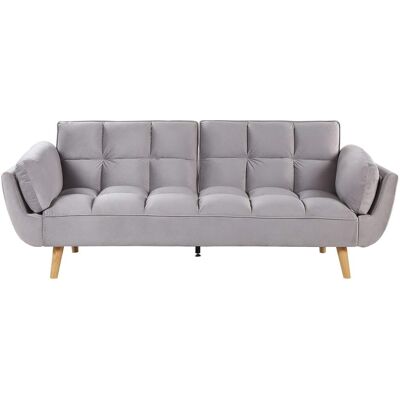 Beliani Canapé-lit 3 places velours gris clair Gris 83x82x218cm - Publicité Beliani Canapé-lit 3 places velours gris clair Gris 83x82x218cm - Publicité