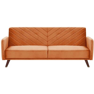 Beliani Canapé-lit 3 places velours orange Orange 95x87x200cm - Publicité Beliani Canapé-lit 3 places velours orange Orange 95x87x200cm - Publicité