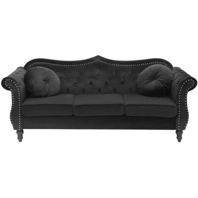 Beliani Canapé 3 places 3 personnes en velours noir Noir 83x86x200cm - Publicité Beliani Canapé 3 places 3 personnes en velours noir Noir 83x86x200cm - Publicité