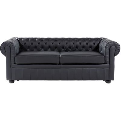 Beliani Canapé 3 places 3 personnes en cuir noir Noir 75x70x195cm - Publicité Beliani Canapé 3 places 3 personnes en cuir noir Noir 75x70x195cm - Publicité