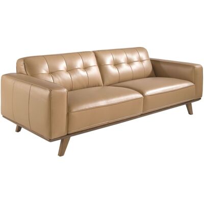 Angel Cerda Canapé 3 places cuir sable et pied noyer Beige 95x78x227cm - Publicité Angel Cerda Canapé 3 places cuir sable et pied noyer Beige 95x78x227cm - Publicité