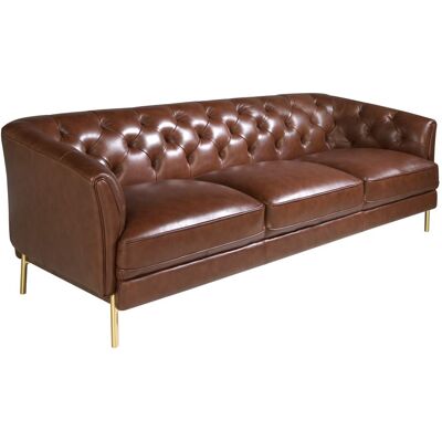 Angel Cerda Canapé 3 places cuir brun et acier doré Marron 94x75x233cm - Publicité Angel Cerda Canapé 3 places cuir brun et acier doré Marron 94x75x233cm - Publicité