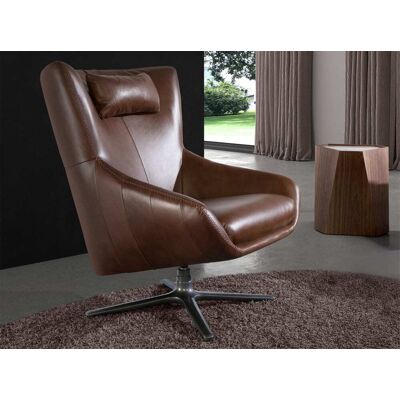 Angel Cerda Fauteuil pivotant en cuir brun cognac Marron 90x100x76cm - Publicité Angel Cerda Fauteuil pivotant en cuir brun cognac Marron 90x100x76cm - Publicité