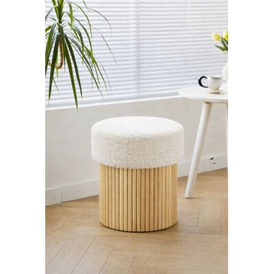 Pouf Nordlys en bois et laine blanche - Blanc - NORDLYS Puf en madera y lana blanca - Publicité Pouf Nordlys en bois et laine blanche - Blanc - NORDLYS Puf en madera y lana blanca - Publicité
