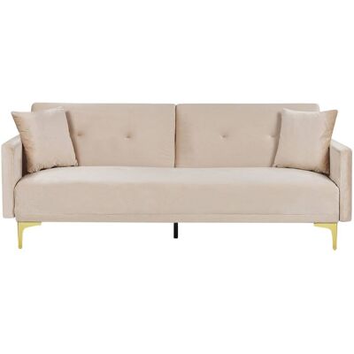 Beliani Canapé Convertible Velours Beige 3 Places - Sofá Cama - Publicité Beliani Canapé Convertible Velours Beige 3 Places - Sofá Cama - Publicité