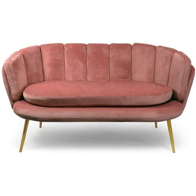 Menzzo Canapé 2 places arrondi velours rose pieds or Rose 139x80x76cm - Publicité Menzzo Canapé 2 places arrondi velours rose pieds or Rose 139x80x76cm - Publicité