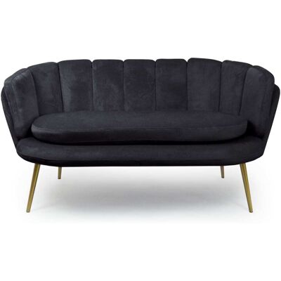 Menzzo Canapé 2 places arrondi velours noir pieds or Noir 139x80x76cm - Publicité Menzzo Canapé 2 places arrondi velours noir pieds or Noir 139x80x76cm - Publicité