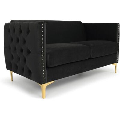 Menzzo Canapé 2 places velours noir Noir 145x74x70cm - Publicité Menzzo Canapé 2 places velours noir Noir 145x74x70cm - Publicité