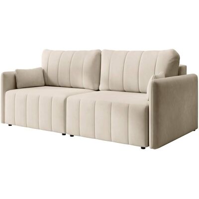 Selsey Canapé 3 places convertible en velours avec pieds noirs, crème Beige 112x100x215cm - Publicité Selsey Canapé 3 places convertible en velours avec pieds noirs, crème Beige 112x100x215cm - Publicité