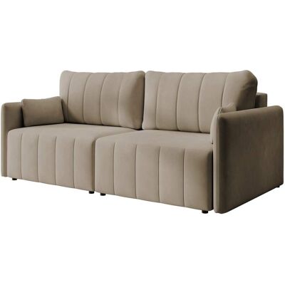 Selsey Canapé 3 places convertible en velours avec pieds noirs, beige Beige 112x100x215cm - Publicité Selsey Canapé 3 places convertible en velours avec pieds noirs, beige Beige 112x100x215cm - Publicité