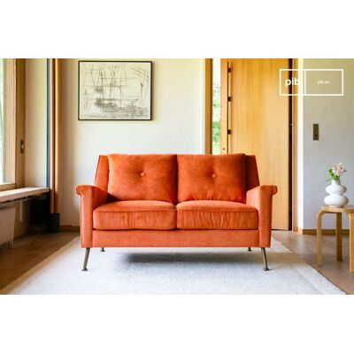 PIB Canapé 2 places en velours orange Orange 140x83x80cm - Publicité PIB Canapé 2 places en velours orange Orange 140x83x80cm - Publicité