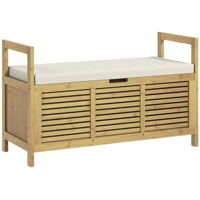 Homcom Banc à chaussures coffre de rangement 2 en 1 avec coussin bambou Beige 100x60x40cm - Publicité Homcom Banc à chaussures coffre de rangement 2 en 1 avec coussin bambou Beige 100x60x40cm - Publicité