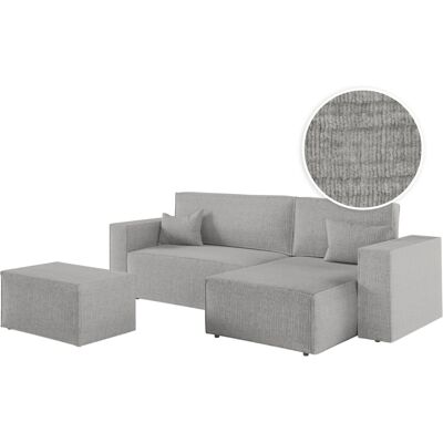 Usinestreet Canapé d'angle convertible avec pouf en tissu texturé 3d - gris clair Gris 269x89x159cm - Publicité Usinestreet Canapé d'angle convertible avec pouf en tissu texturé 3d - gris clair Gris 269x89x159cm - Publicité