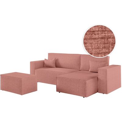 Usinestreet Canapé d'angle convertible avec pouf en tissu texturé 3d - rose Rose 269x89x159cm - Publicité Usinestreet Canapé d'angle convertible avec pouf en tissu texturé 3d - rose Rose 269x89x159cm - Publicité