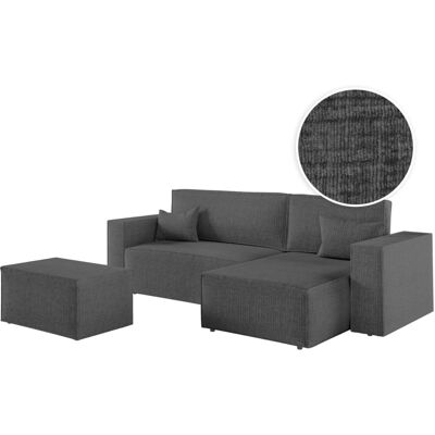 Usinestreet Canapé d'angle convertible avec pouf en tissu texturé 3d - gris foncé Gris 269x89x159cm - Publicité Usinestreet Canapé d'angle convertible avec pouf en tissu texturé 3d - gris foncé Gris 269x89x159cm - Publicité