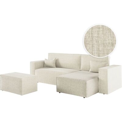 Usinestreet Canapé d'angle convertible avec pouf en tissu texturé 3d - beige Beige 269x89x159cm - Publicité Usinestreet Canapé d'angle convertible avec pouf en tissu texturé 3d - beige Beige 269x89x159cm - Publicité