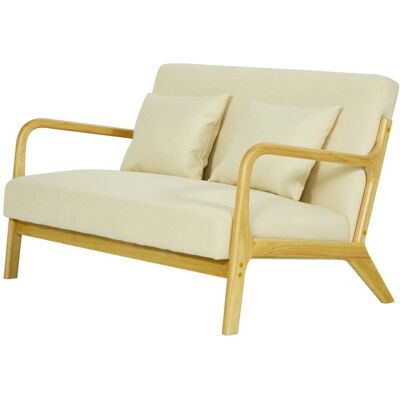 Nordlys Banquette scandinave 2 places en bois et tissu beige Beige 80x74x120cm - Publicité Nordlys Banquette scandinave 2 places en bois et tissu beige Beige 80x74x120cm - Publicité