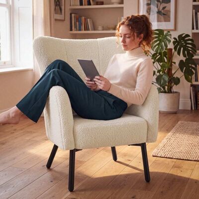 Tectake Fauteuil rembourré avec tissu bouclé et assise ergonomique Beige 71x92x72cm - Publicité Tectake Fauteuil rembourré avec tissu bouclé et assise ergonomique Beige 71x92x72cm - Publicité