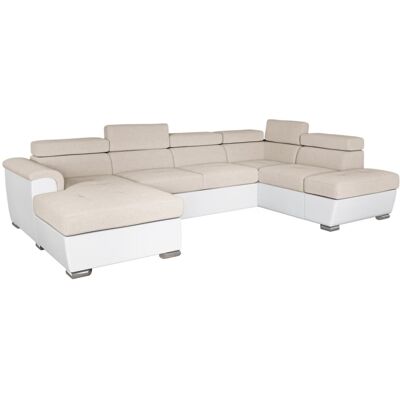 Usinestreet Canapé panoramique convertible, 2 coffres, tissu easy clean et simili Beige 321x90x196cm - Publicité Usinestreet Canapé panoramique convertible, 2 coffres, tissu easy clean et simili Beige 321x90x196cm - Publicité