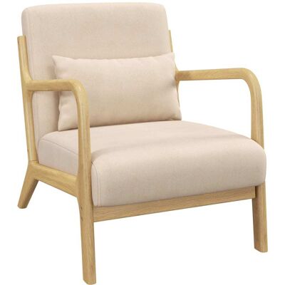 Homcom Fauteuil lounge 3 coussins bois hévéa aspect velours beige Beige 61x76x78cm - Publicité Homcom Fauteuil lounge 3 coussins bois hévéa aspect velours beige Beige 61x76x78cm - Publicité