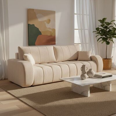 Baita Canapé droit convertible en tissu 3 places ecru Taupe 248x88x105cm - Publicité Baita Canapé droit convertible en tissu 3 places ecru Taupe 248x88x105cm - Publicité