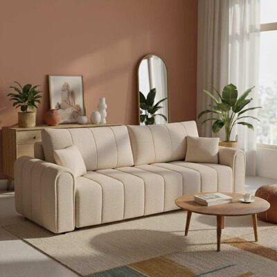 Baita Canapé droit convertible en tissu bouclette 3 places taupe Taupe 248x87x100cm - Publicité Baita Canapé droit convertible en tissu bouclette 3 places taupe Taupe 248x87x100cm - Publicité