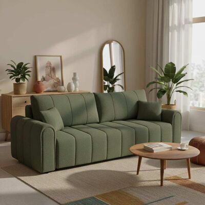 Baita Canapé droit convertible en tissu bouclette 3 places vert kaki Vert 248x87x100cm - Publicité Baita Canapé droit convertible en tissu bouclette 3 places vert kaki Vert 248x87x100cm - Publicité