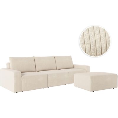 Usinestreet Pack - canapé droit fixe 3 places avec pouf en velours côtelé - beige Beige 283x90x101cm - Publicité Usinestreet Pack - canapé droit fixe 3 places avec pouf en velours côtelé - beige Beige 283x90x101cm - Publicité