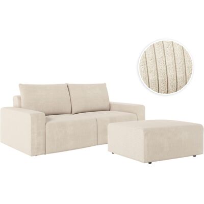 Usinestreet Pack - canapé droit fixe 2 places avec pouf en velours côtelé - beige Beige 202x90x101cm - Publicité Usinestreet Pack - canapé droit fixe 2 places avec pouf en velours côtelé - beige Beige 202x90x101cm - Publicité