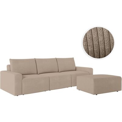 Usinestreet Pack - canapé droit fixe 3 places avec pouf en velours côtelé - taupe Marron 283x90x101cm - Publicité Usinestreet Pack - canapé droit fixe 3 places avec pouf en velours côtelé - taupe Marron 283x90x101cm - Publicité