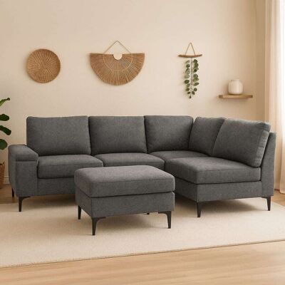 Concept Usine Canapé d'angle 4/5 places en tissu chenille gris anthracite avec pouf Gris 217x77x122cm - Publicité Concept Usine Canapé d'angle 4/5 places en tissu chenille gris anthracite avec pouf Gris 217x77x122cm - Publicité