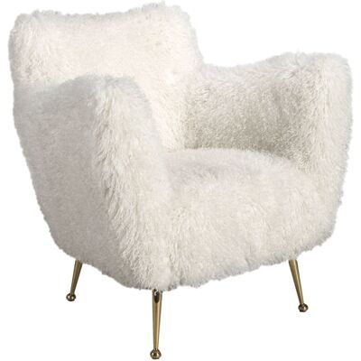 Angel Cerda Fauteuil en tissu blanc à poils longs Blanc 82x91x93cm - Publicité Angel Cerda Fauteuil en tissu blanc à poils longs Blanc 82x91x93cm - Publicité