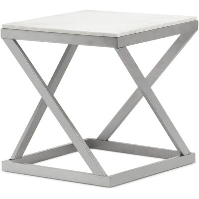Menzzo Bout de canapé marbre blanc et pieds argent Argenté 57x57x57cm - Publicité Menzzo Bout de canapé marbre blanc et pieds argent Argenté 57x57x57cm - Publicité