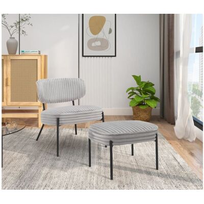 Loft24 Fauteuil lounge avec repose-pieds en tissu gris clair Gris 65x76x65cm - Publicité Loft24 Fauteuil lounge avec repose-pieds en tissu gris clair Gris 65x76x65cm - Publicité