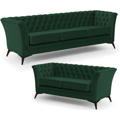 S-Style Ensemble de canapé Chesterfield 3+2 en velours vert Vert 82x78x237cm - Publicité S-Style Ensemble de canapé Chesterfield 3+2 en velours vert Vert 82x78x237cm - Publicité