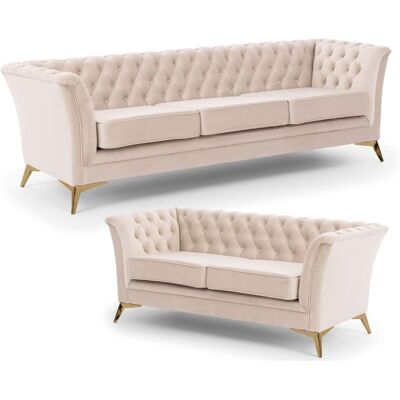 S-Style Ensemble de canapé Chesterfield 3+2 en velours beige Beige 82x78x237cm - Publicité S-Style Ensemble de canapé Chesterfield 3+2 en velours beige Beige 82x78x237cm - Publicité