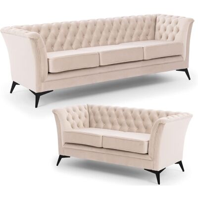 S-Style Ensemble de canapé Chesterfield 3+2 en velours beige Beige 82x78x237cm - Publicité S-Style Ensemble de canapé Chesterfield 3+2 en velours beige Beige 82x78x237cm - Publicité