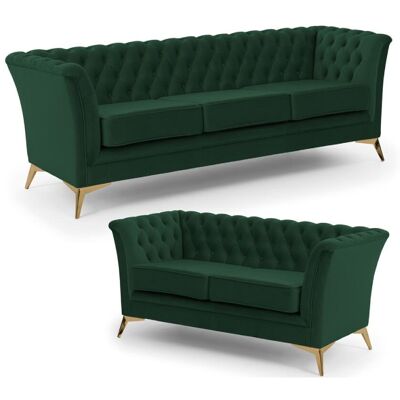 S-Style Ensemble de canapé Chesterfield 3+2 en velours vert Vert 82x78x237cm - Publicité S-Style Ensemble de canapé Chesterfield 3+2 en velours vert Vert 82x78x237cm - Publicité