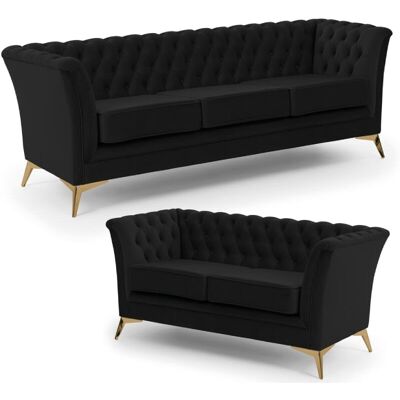 S-Style Ensemble de canapé Chesterfield 3+2 en velours noir Noir 82x78x237cm - Publicité S-Style Ensemble de canapé Chesterfield 3+2 en velours noir Noir 82x78x237cm - Publicité