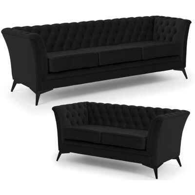 S-Style Ensemble de canapé Chesterfield 3+2 en velours noir Noir 82x78x237cm - Publicité S-Style Ensemble de canapé Chesterfield 3+2 en velours noir Noir 82x78x237cm - Publicité