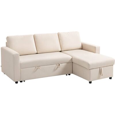 Homcom Canapé d'angle convertible 3 places modulable tissu aspect lin crème Noir 212x85x146cm - Publicité Homcom Canapé d'angle convertible 3 places modulable tissu aspect lin crème Noir 212x85x146cm - Publicité