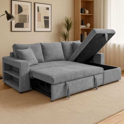 Concept Usine Canapé d'angle convertible 4 places avec coffre en velours côtelé gris Gris 233x93x113cm - Publicité Concept Usine Canapé d'angle convertible 4 places avec coffre en velours côtelé gris Gris 233x93x113cm - Publicité