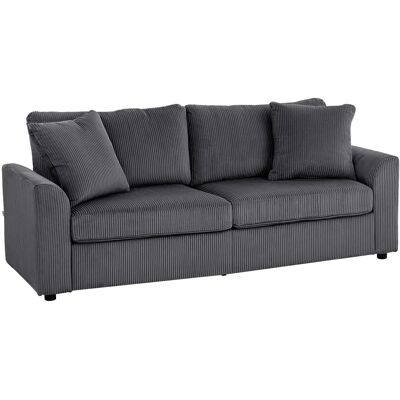 Homcom Canapé 3 places 2 coussins velours côtelé gris foncé Gris 212x88x80cm - Publicité Homcom Canapé 3 places 2 coussins velours côtelé gris foncé Gris 212x88x80cm - Publicité