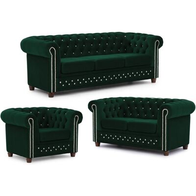 S-Style Ensemble de canapé Chesterfield 3+2+1 en velours bouteille verte Vert 86x72x203cm - Publicité S-Style Ensemble de canapé Chesterfield 3+2+1 en velours bouteille verte Vert 86x72x203cm - Publicité